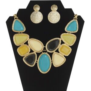 Chic Multicolor Gemstone Necklace and Earring Set